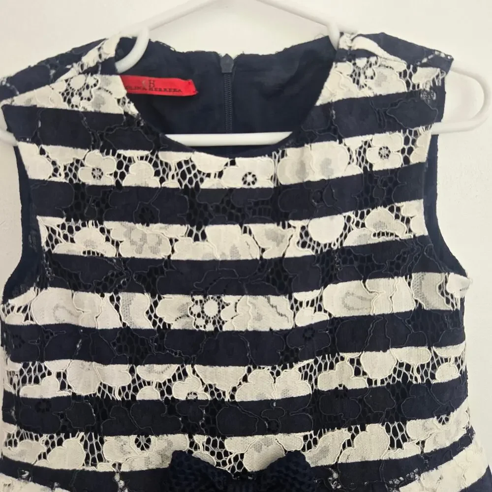 Carolina Herrera Girl Formal Dress Size 4 Lace Striped Navy White Wedding Guest